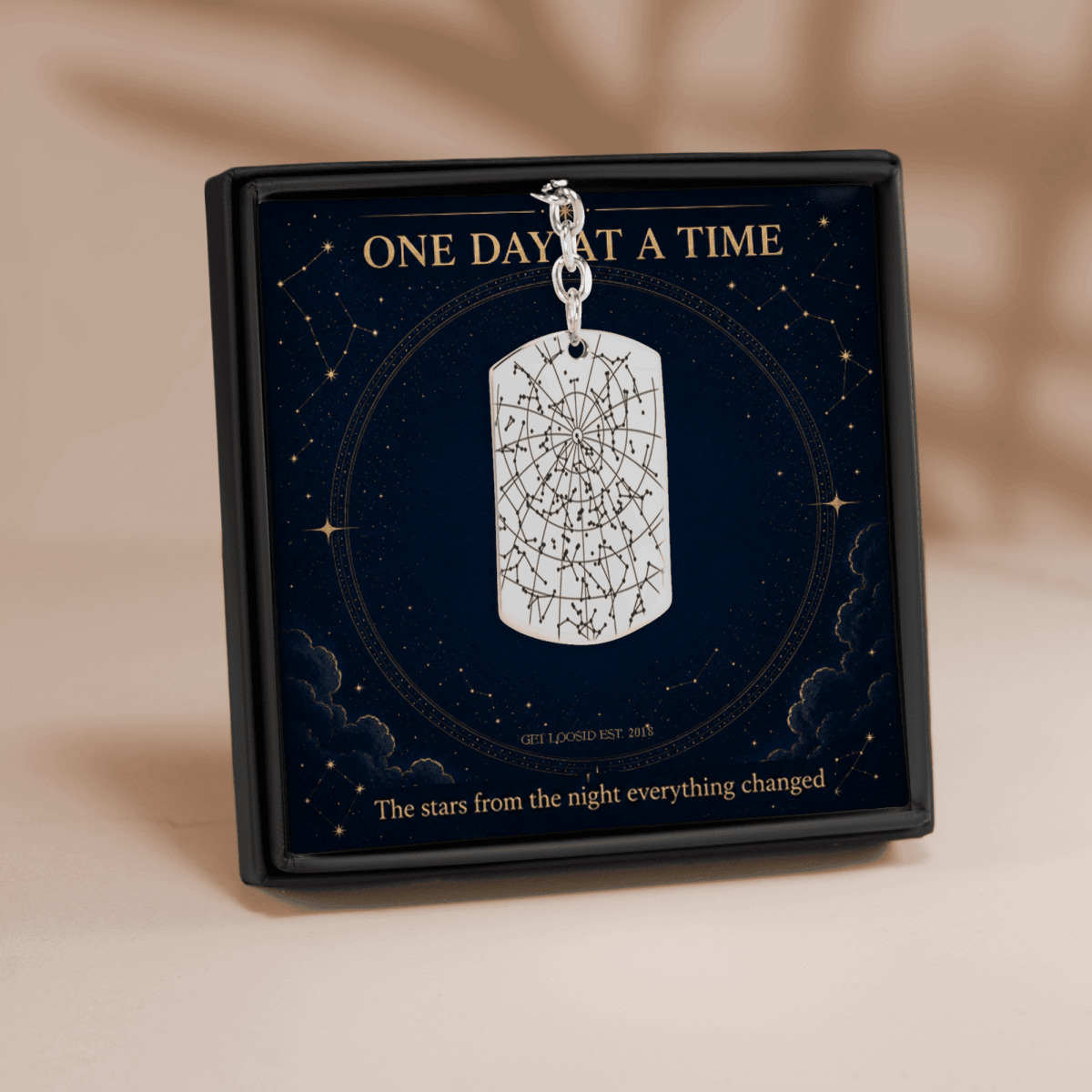 Sober Dog Tag Keychain —w/ Sober Date Custom Star Map
