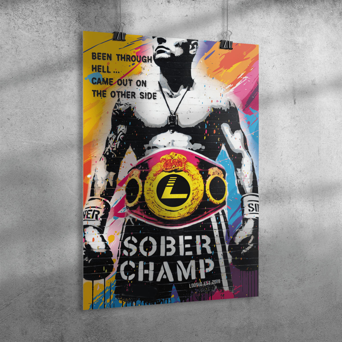 Sober Champ Men Sober Sobriety Art graphic detail (view 4)