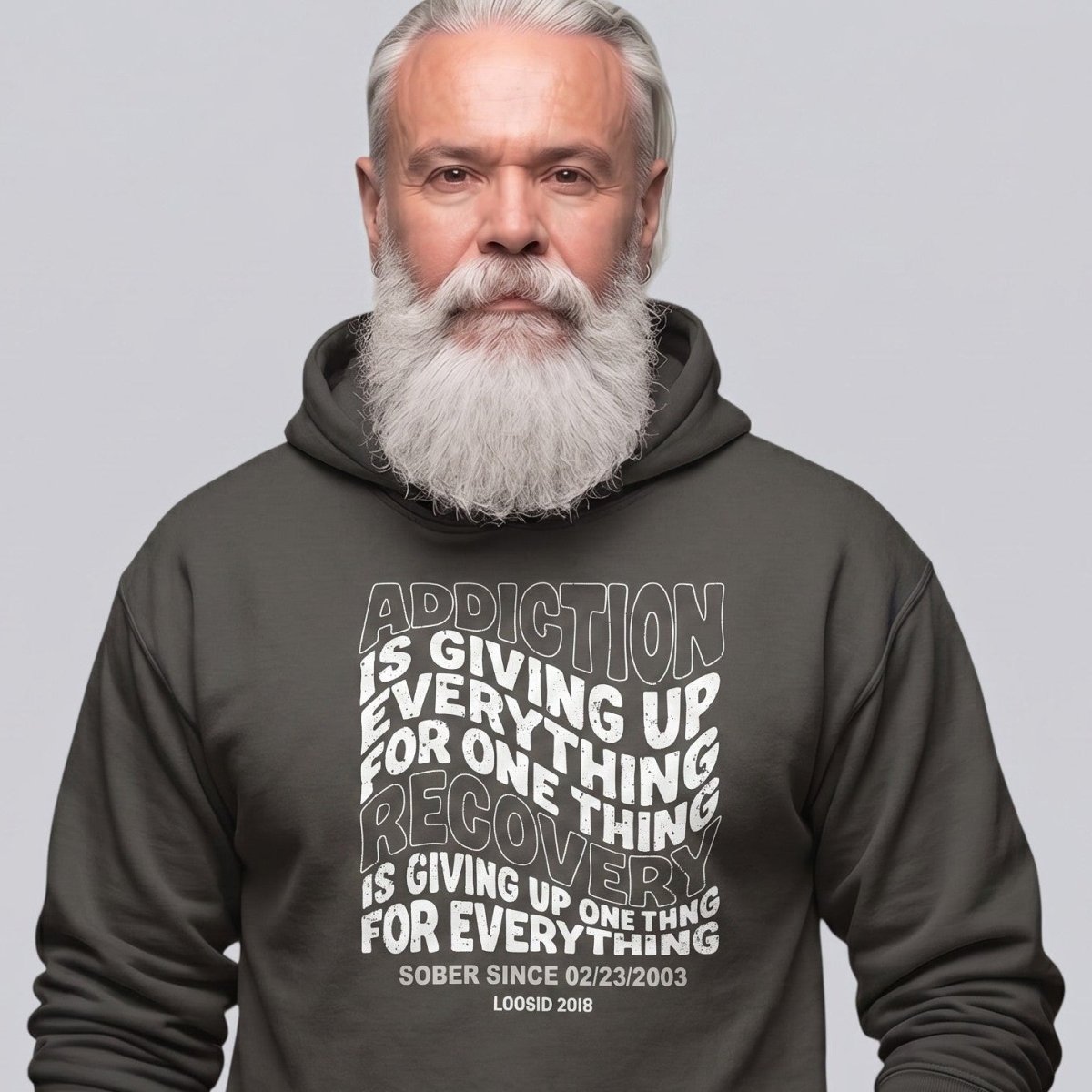 Addiction is Giving up Recovery Hoodie fit detail (view 9)