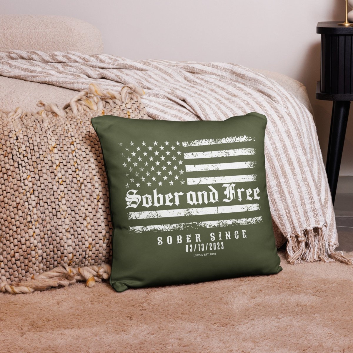 Loosid Sober and Free Sober Pillow featuring the design