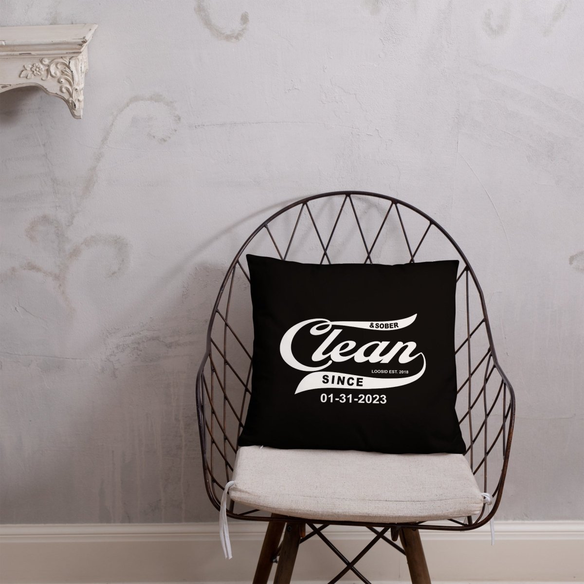Clean & Sober Since Personalize Date Sober Pillow flat lay styled image (view 13)