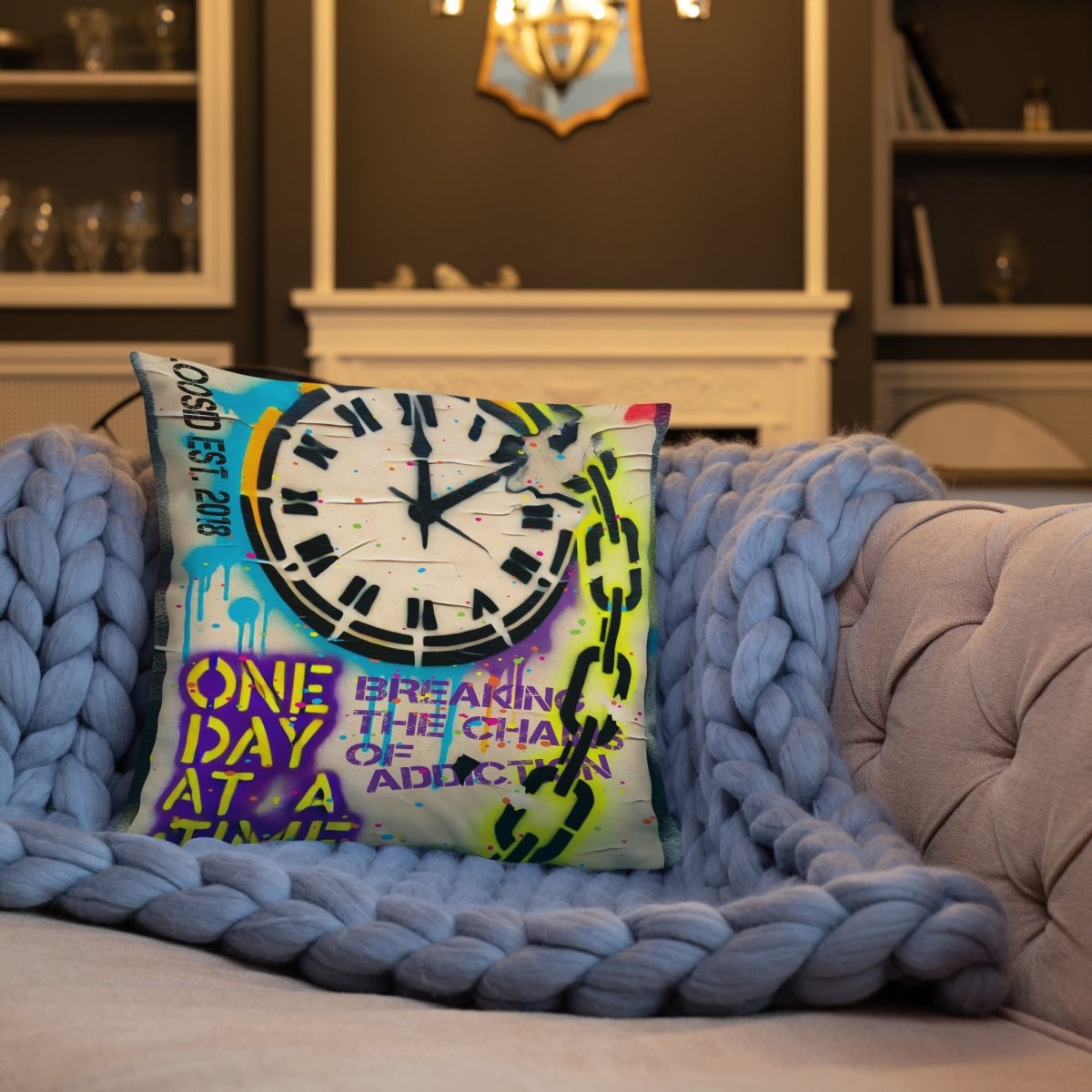 One Day At A Time Sober Pillow back view (view 7)