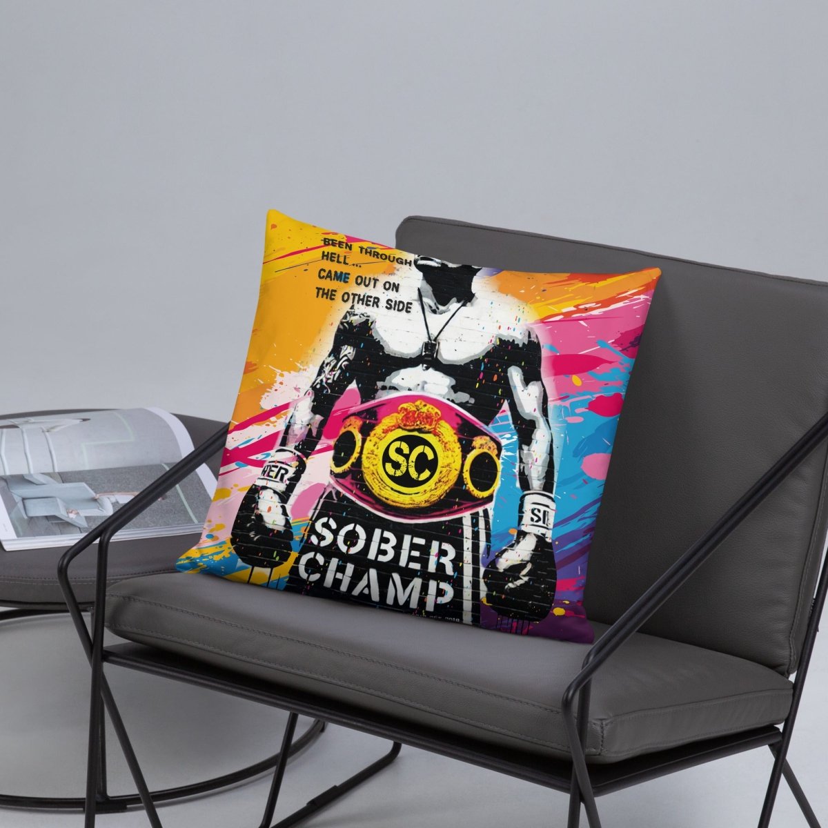 Sober Champ Champion Design Sober Pillow flat lay styled image (view 13)