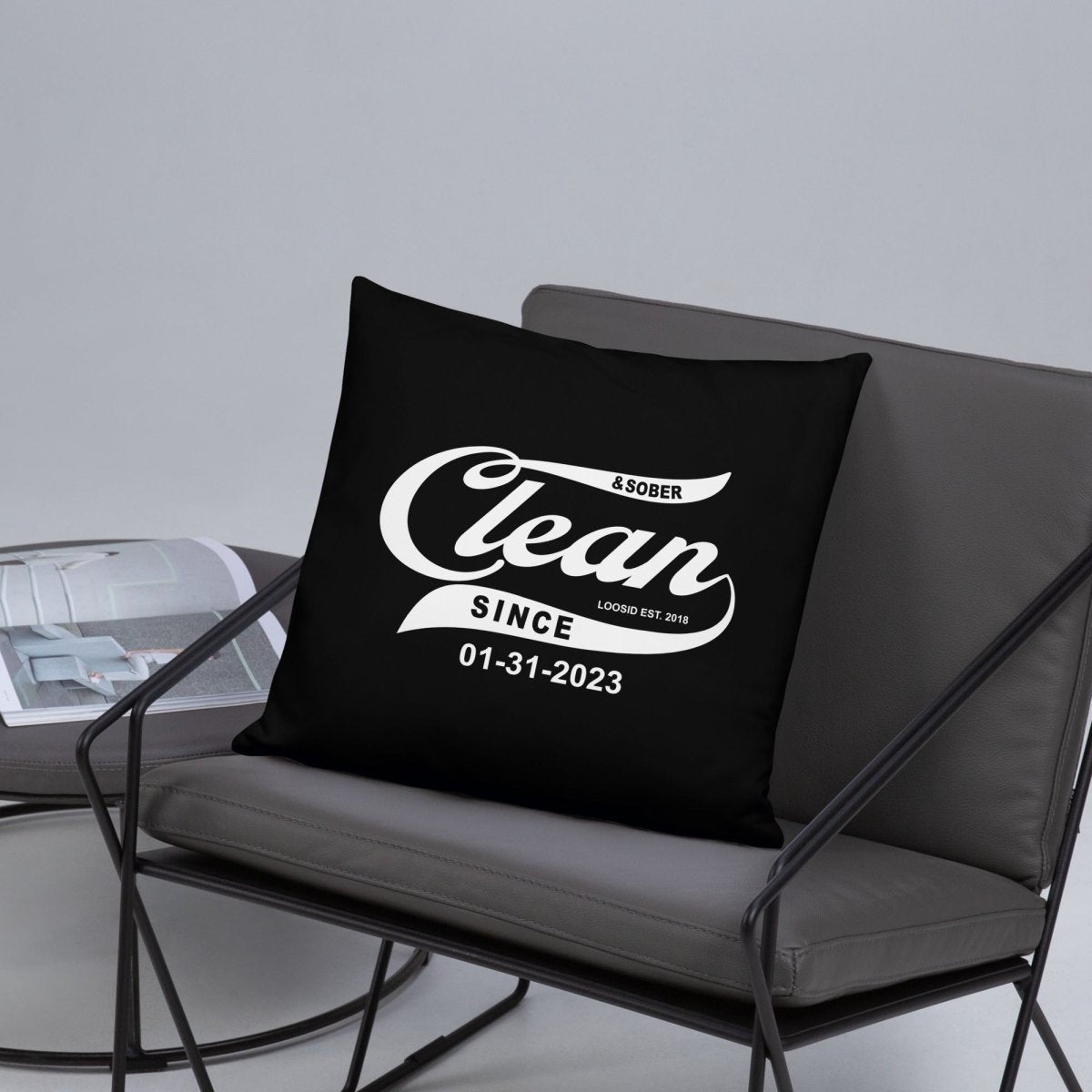 Clean & Sober Since Personalize Date Sober Pillow back view (view 17)