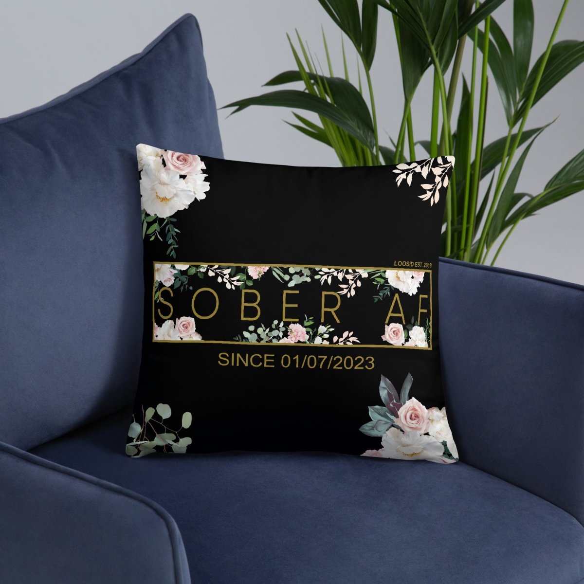 Sober AF Flower Sober Pillow flat lay styled image (view 3)