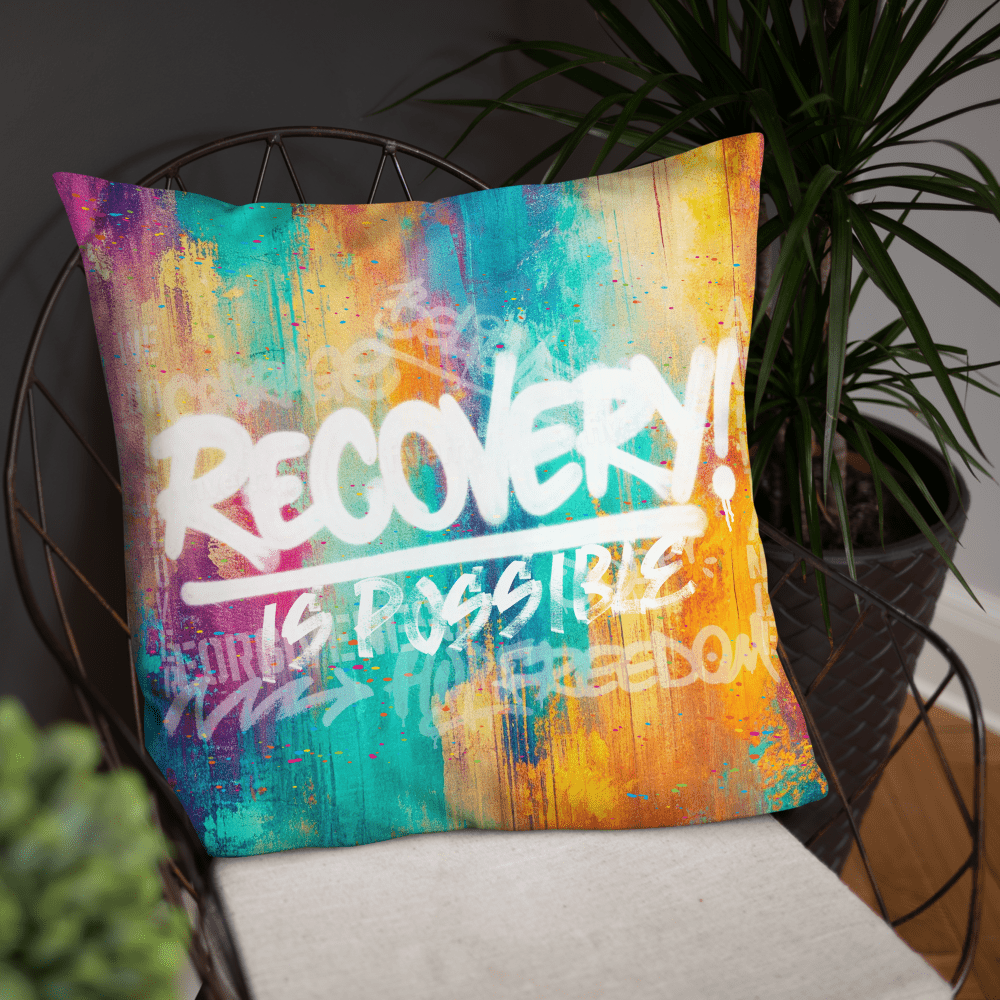 Recovery Is Possible Sober Pillow flat lay styled image (view 3)