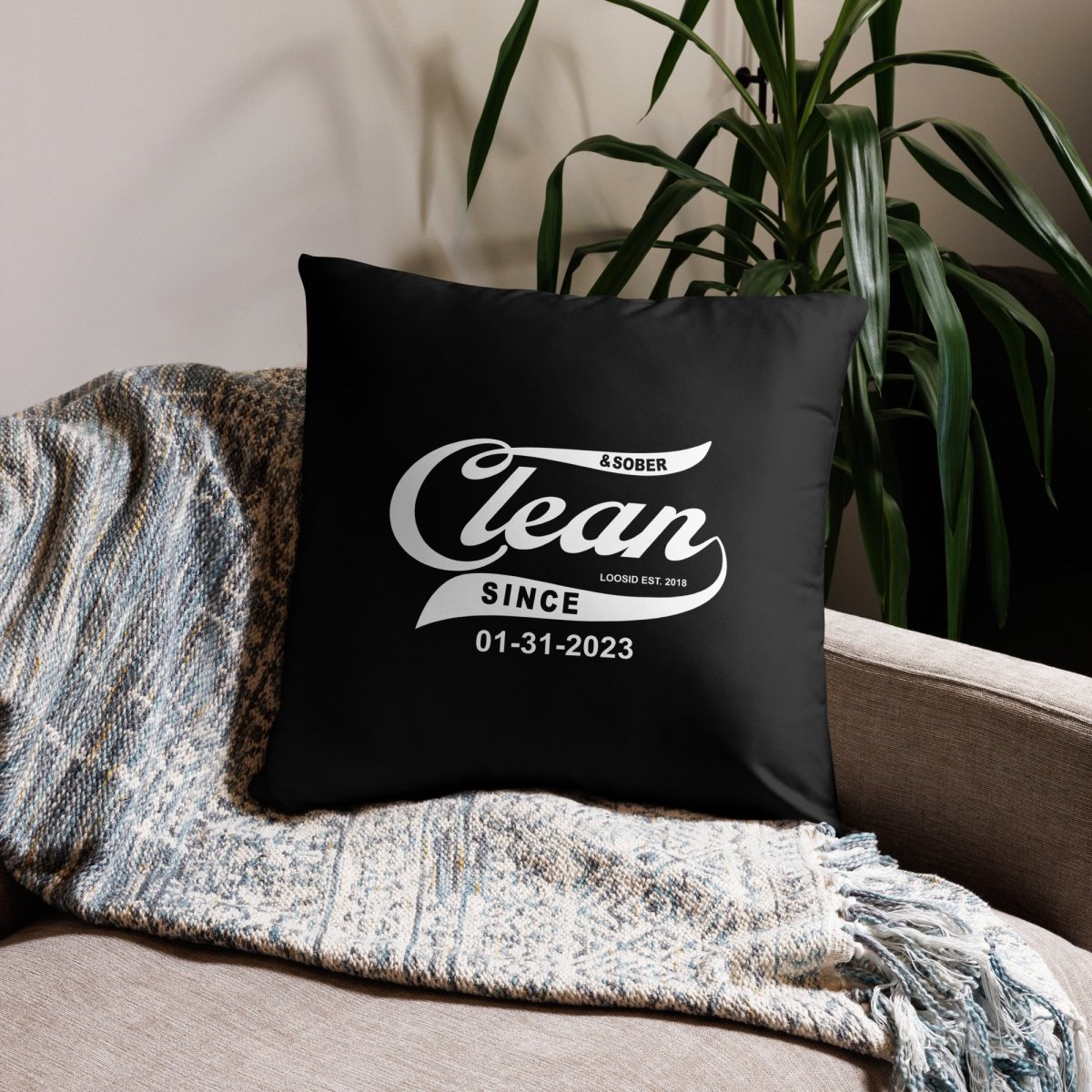 Clean & Sober Since Personalize Date Sober Pillow fit detail (view 19)
