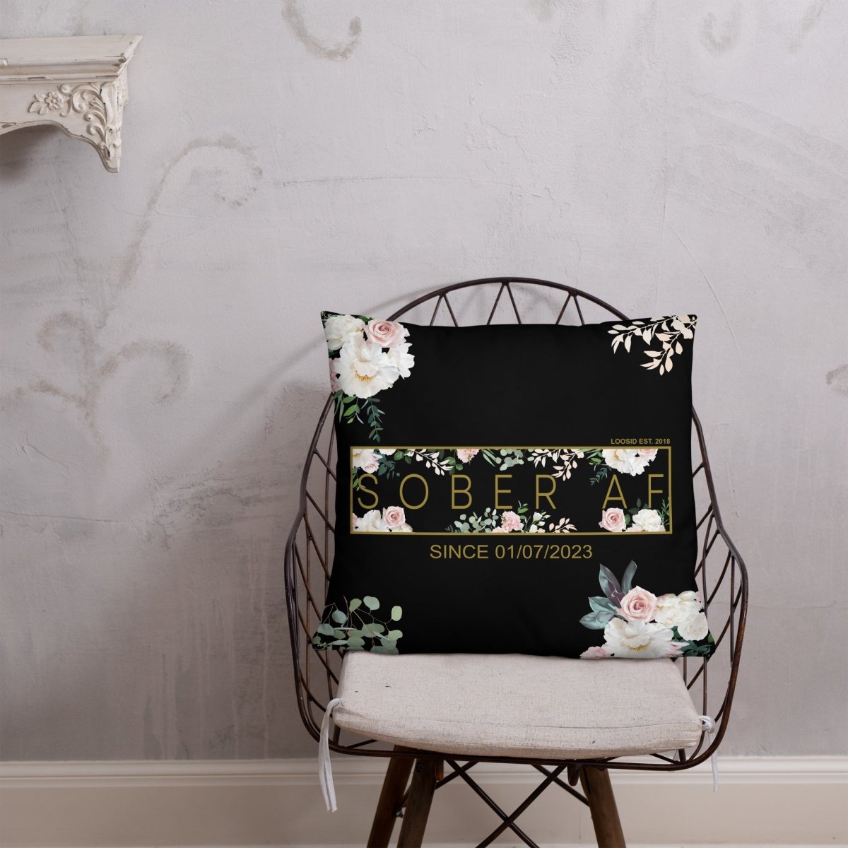 Sober AF Flower Sober Pillow flat lay styled image (view 13)