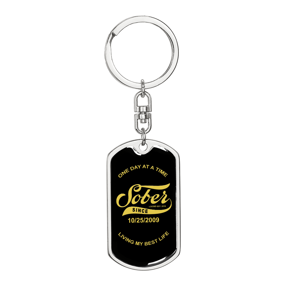 Sober Since Keychain with Date Engraving Sobriety Gift flat lay styled image (view 3)