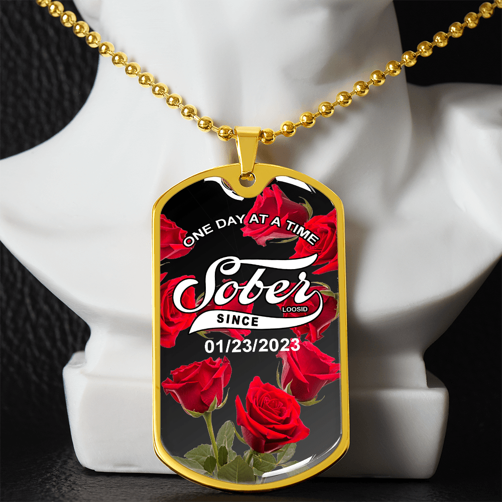 Rose Sober Since Necklace Custom Date Sober Jewelry fit detail (view 9)