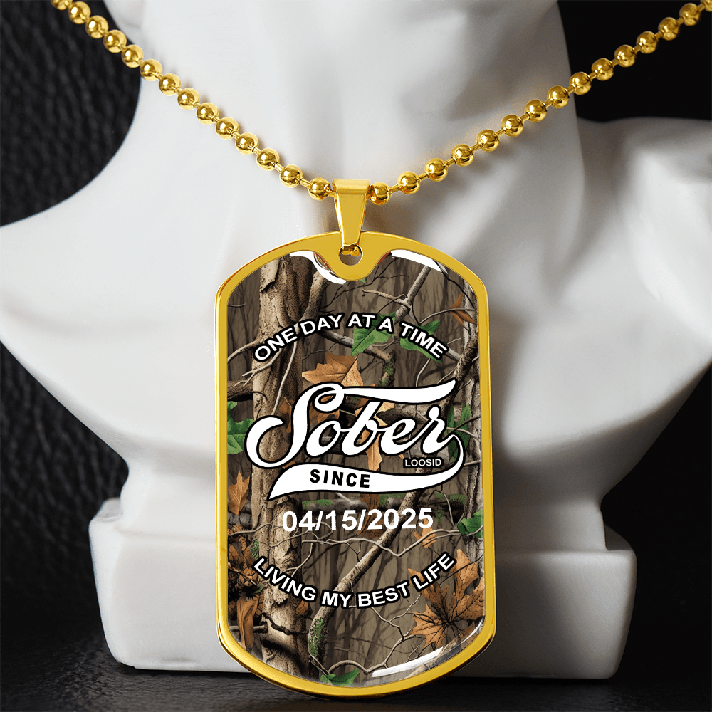 Hunting Camo with Personalized 'Sober Since' Date Sober Jewelry product photo (view 10)