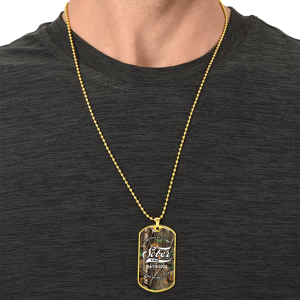 Hunting Camo with Personalized 'Sober Since' Date Sober Jewelry fit detail (view 9)