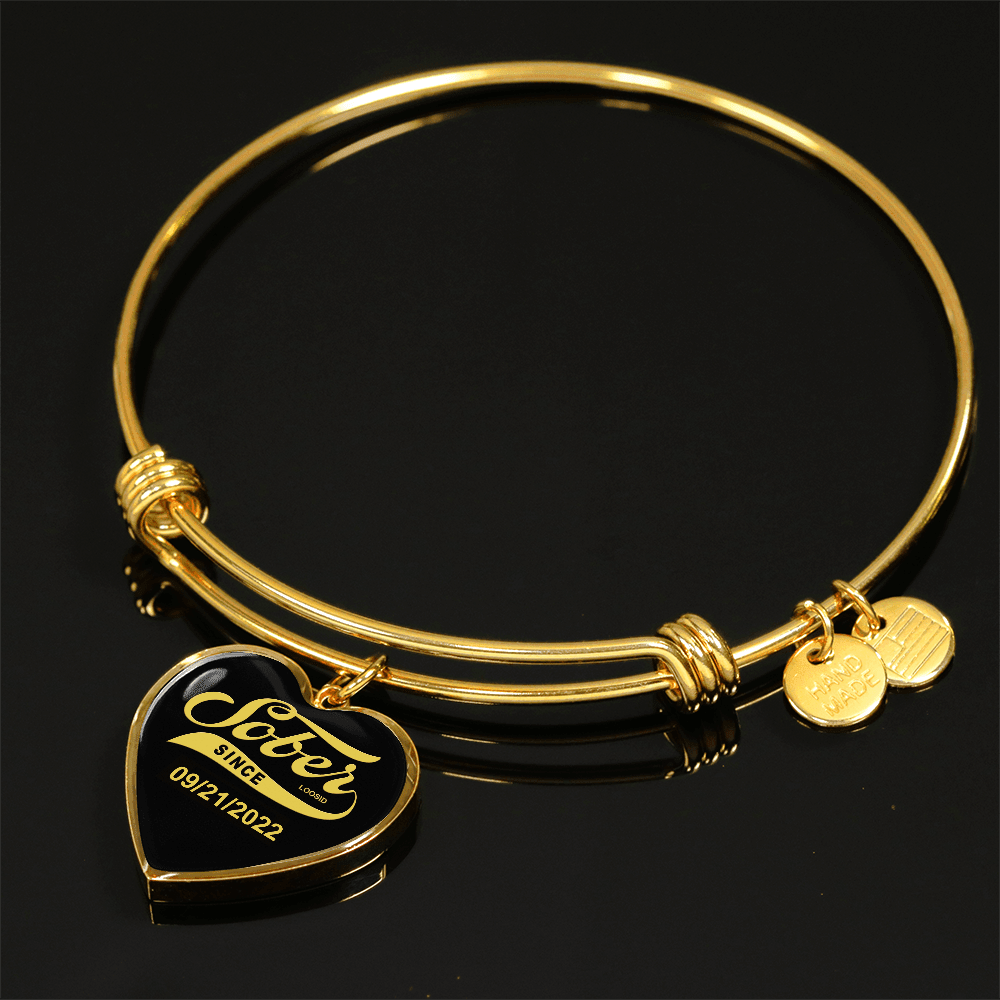 Sobriety Gift | Sober Since Heart Bangle w/ Personalized Sober Date