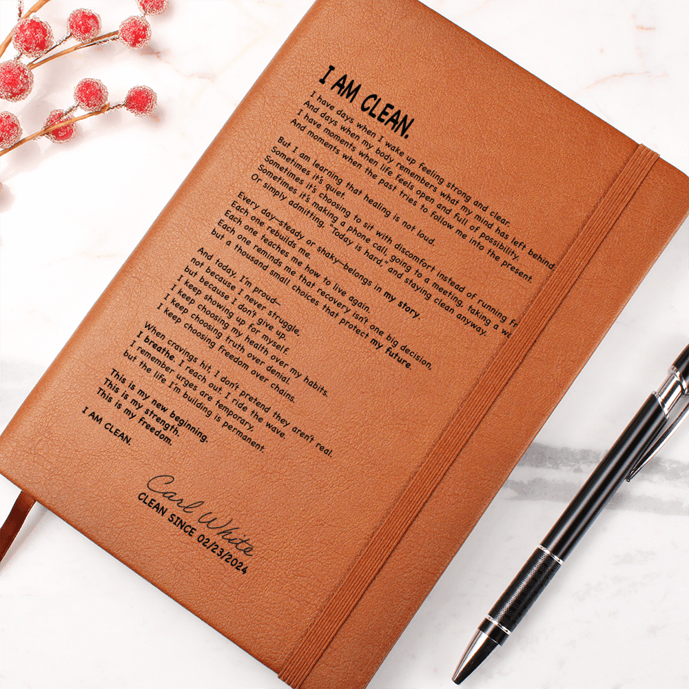 Loosid I AM CLEAN Vegan Sober Leather Journal with Date Sober Journal featuring the design