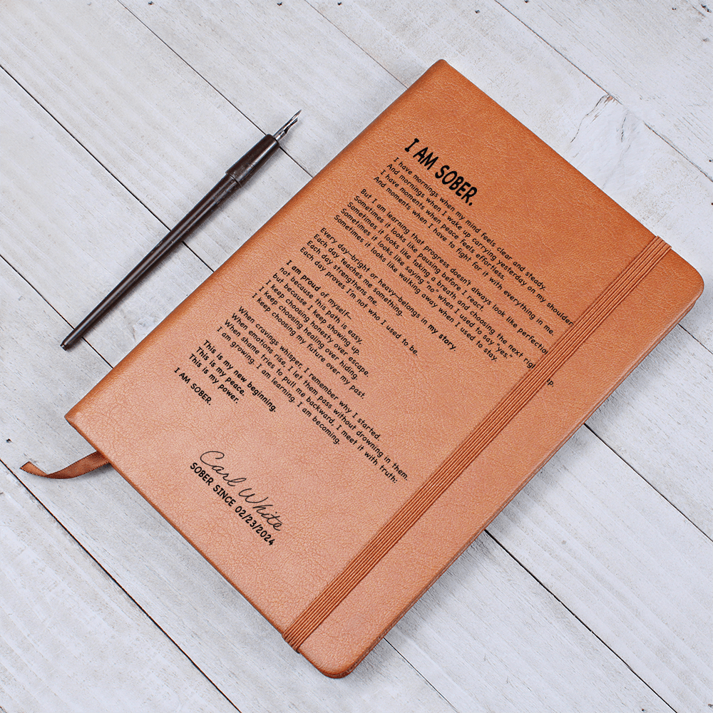 I AM SOBER Vegan Sober Leather Journal with Date Sober Journal graphic detail (view 4)