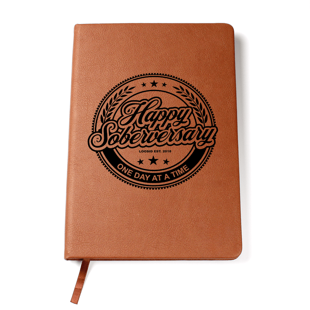 Loosid Happy Soberversary Vegan Leather Sober Journal featuring the design