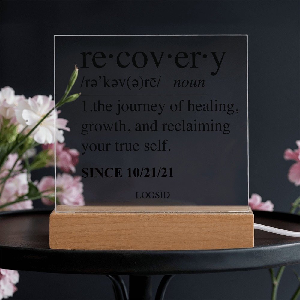 Recovery Acrylic Plaqye w Personalize Sober Date Sobriety Gift lifestyle view (view 5)