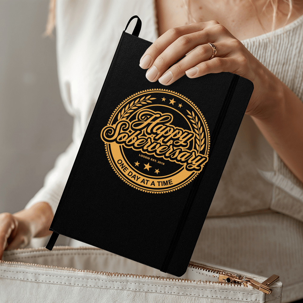 Happy Soberversary Vegan Leather Sober Journal graphic detail (view 4)