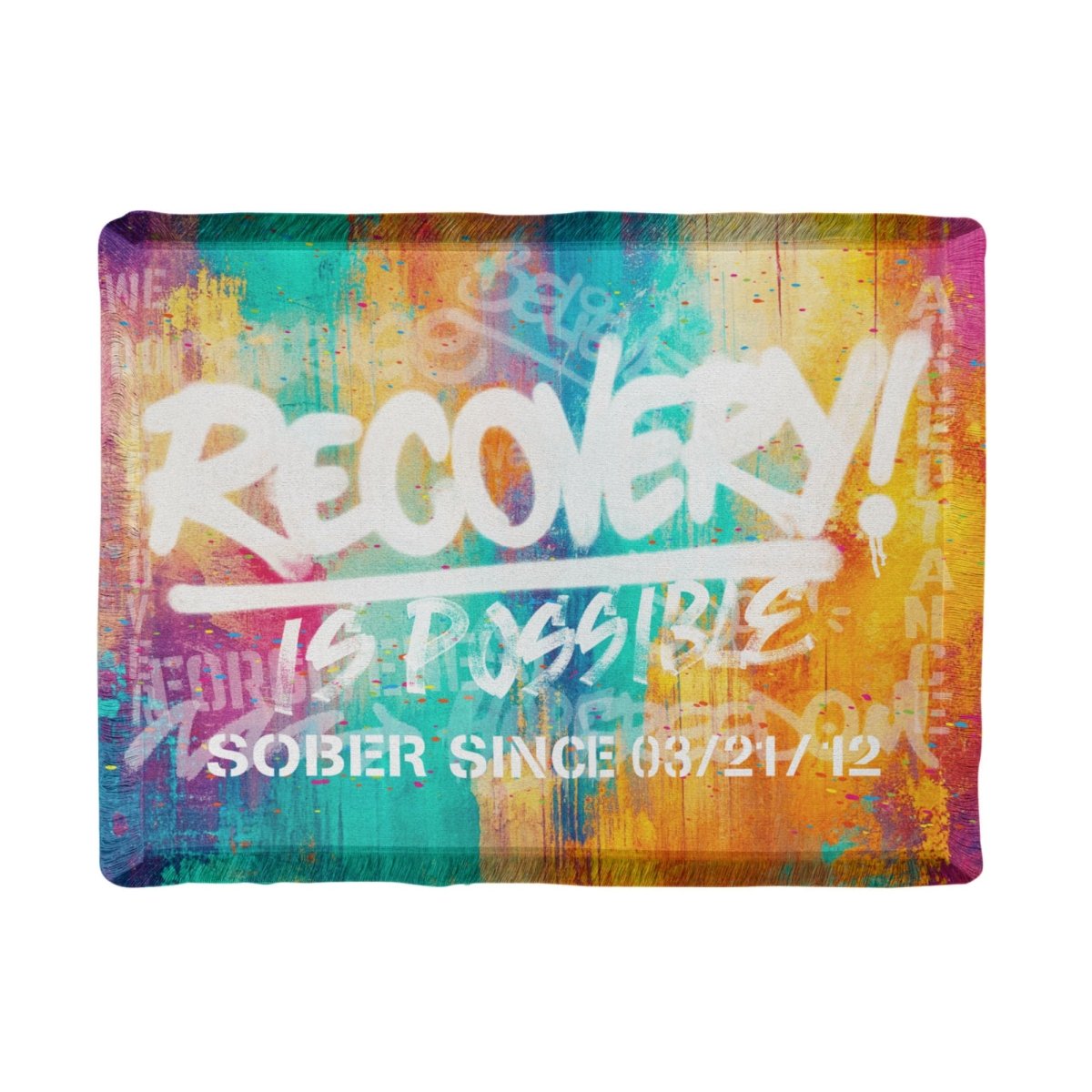 Recovery Is Possible Printed Blanket with Date Recovery Blanket flat lay styled image (view 3)