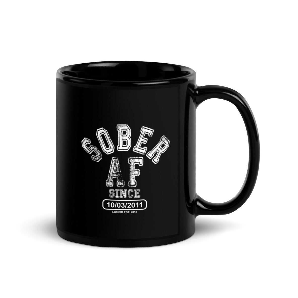 Sober AF Glossy Sober Sober Coffee Mug flat lay styled image (view 3)