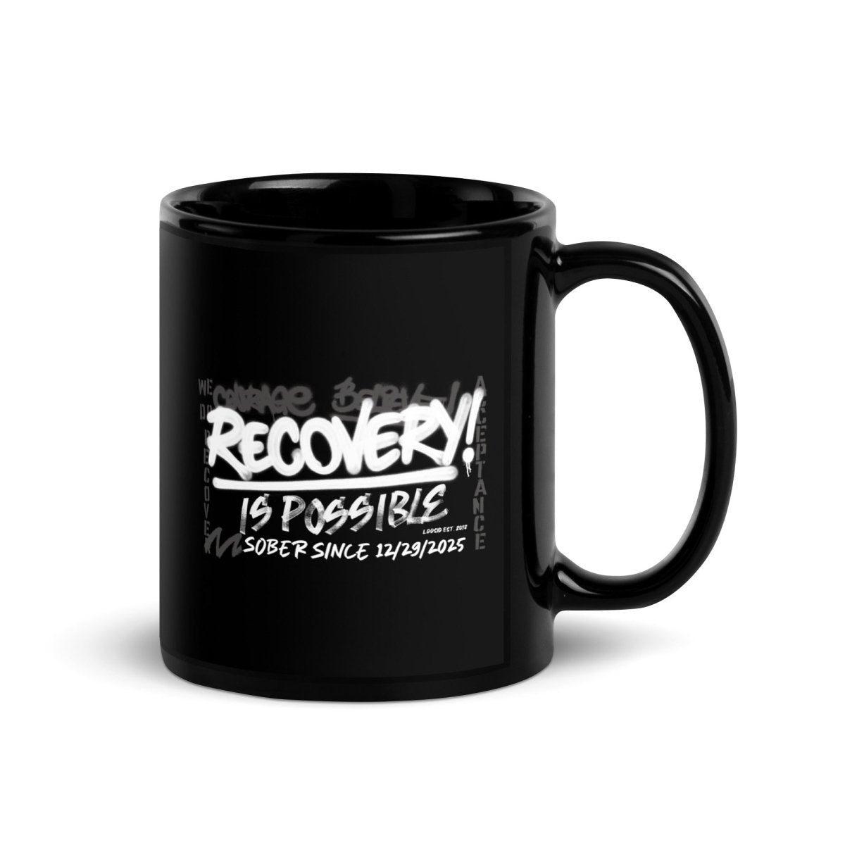 Recovery is Possible Sober Coffee Mug flat lay styled image (view 3)