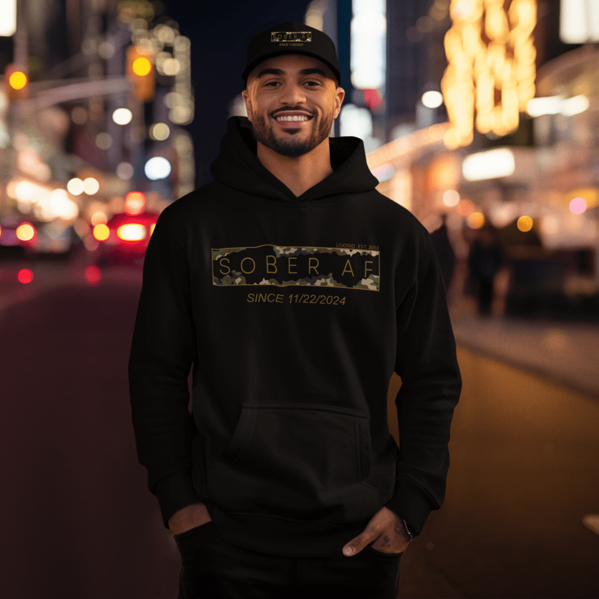 Sober AF Camo Recovery Hoodie back view (view 7)
