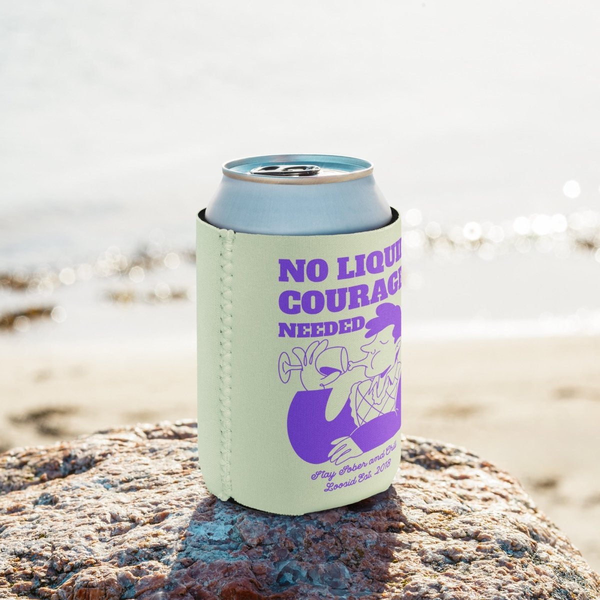 Loosid No Liquid Courage Can Cooler Sobriety Gift featuring the design
