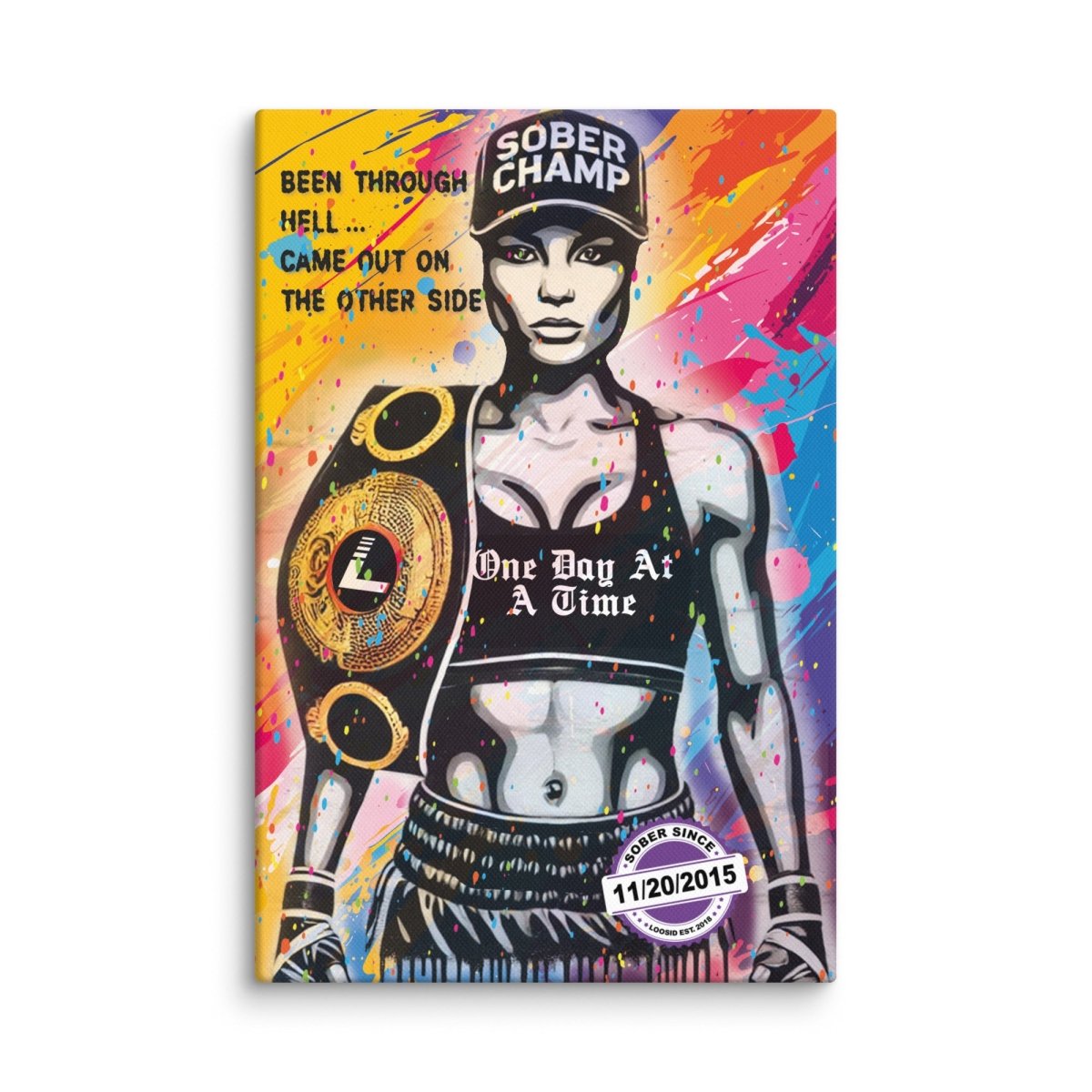 Sober Champ Women Sobriety Art flat lay styled image (view 3)