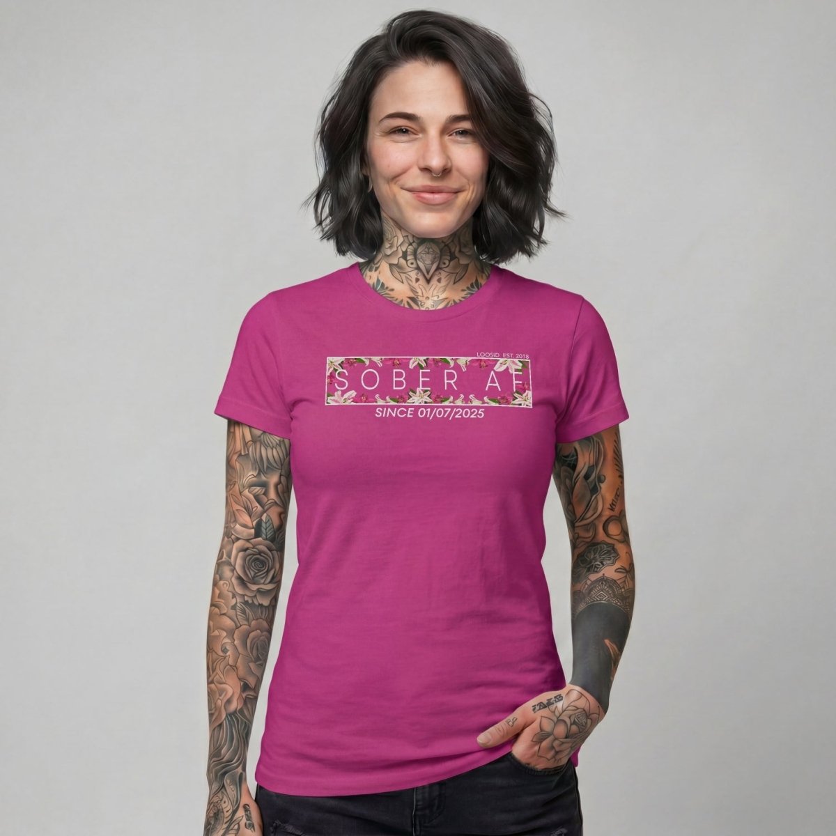 Sober T Shirt | Women's Sober AF Tee with Custom Sobriety Date