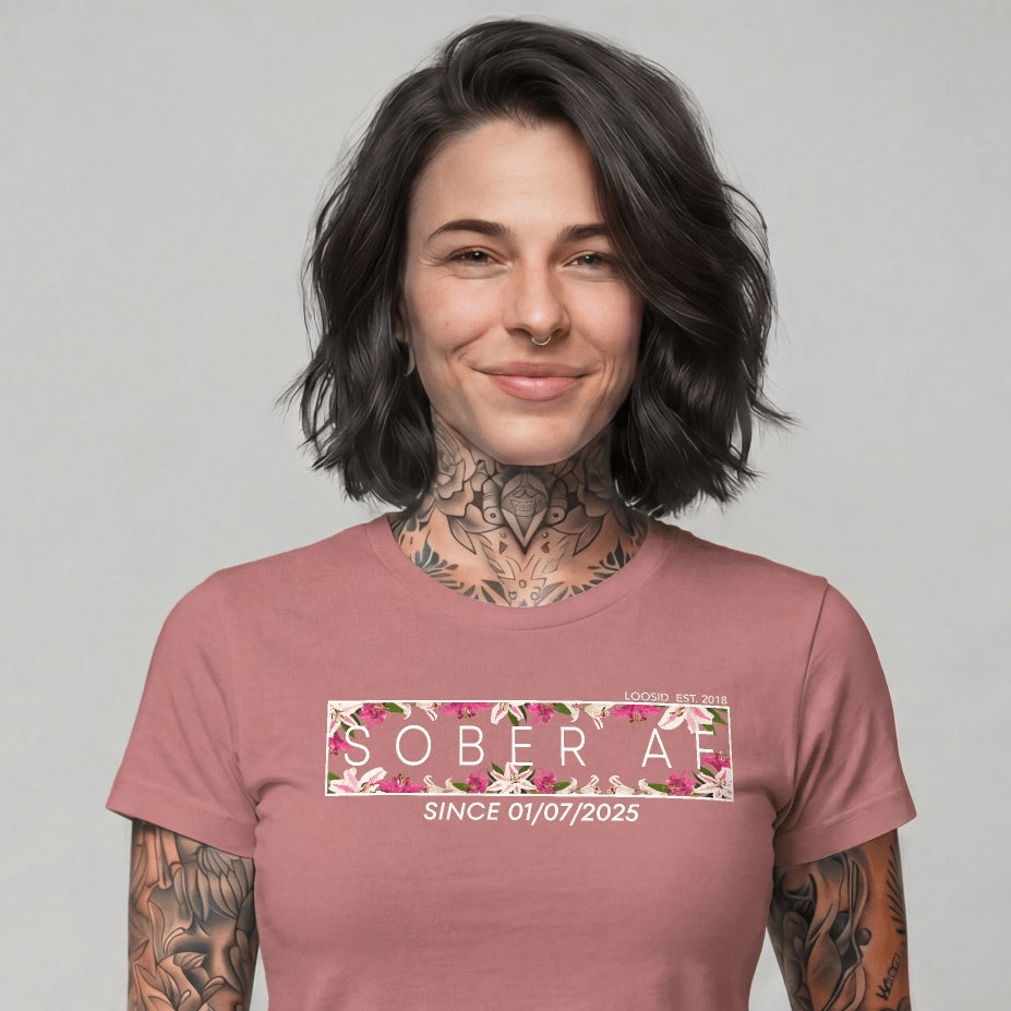 Sober T Shirt | Women's Sober AF Tee with Custom Sobriety Date