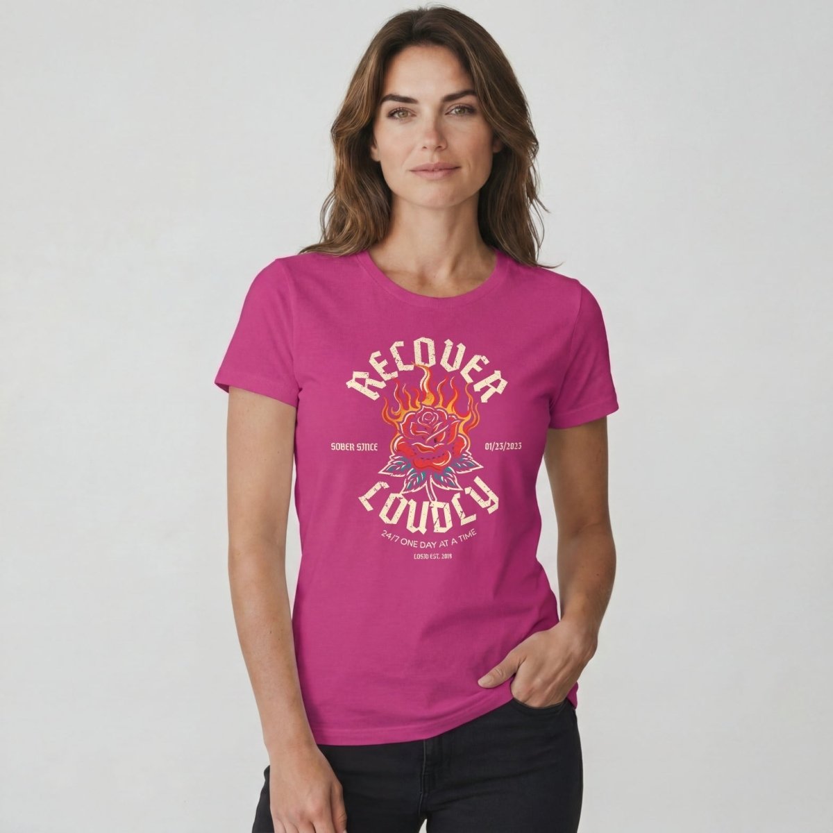 Recover Loudly Sober T Shirt with Custom Sobriety Date