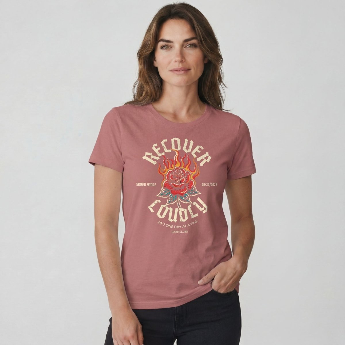 Recover Loudly Sober T Shirt with Custom Sobriety Date