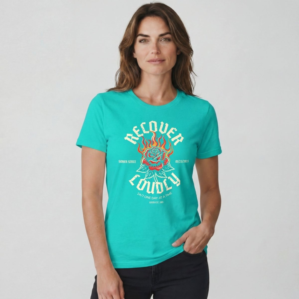 Recover Loudly Sober T Shirt with Custom Sobriety Date