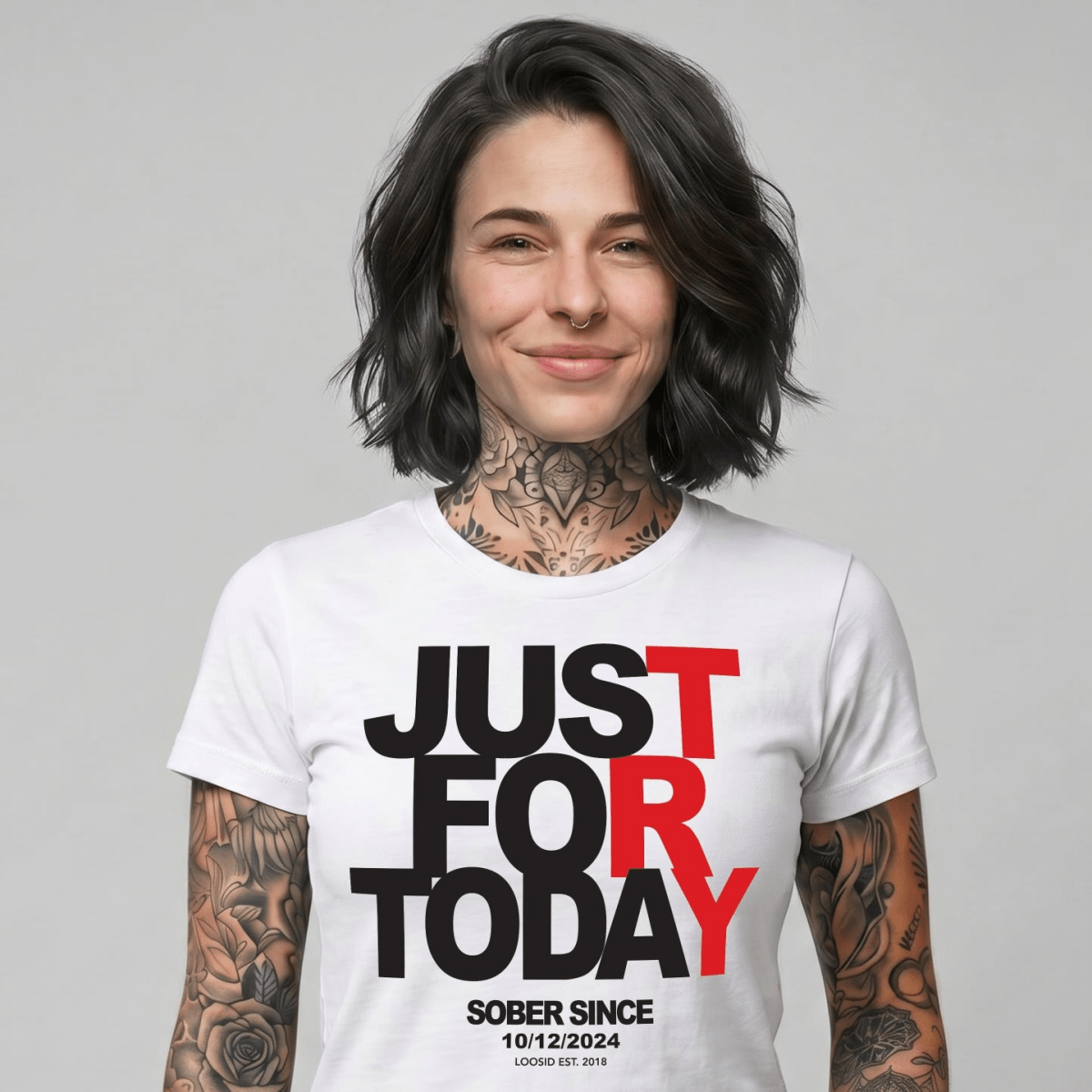 Just Try For Today Sober T Shirt flat lay styled image (view 23)