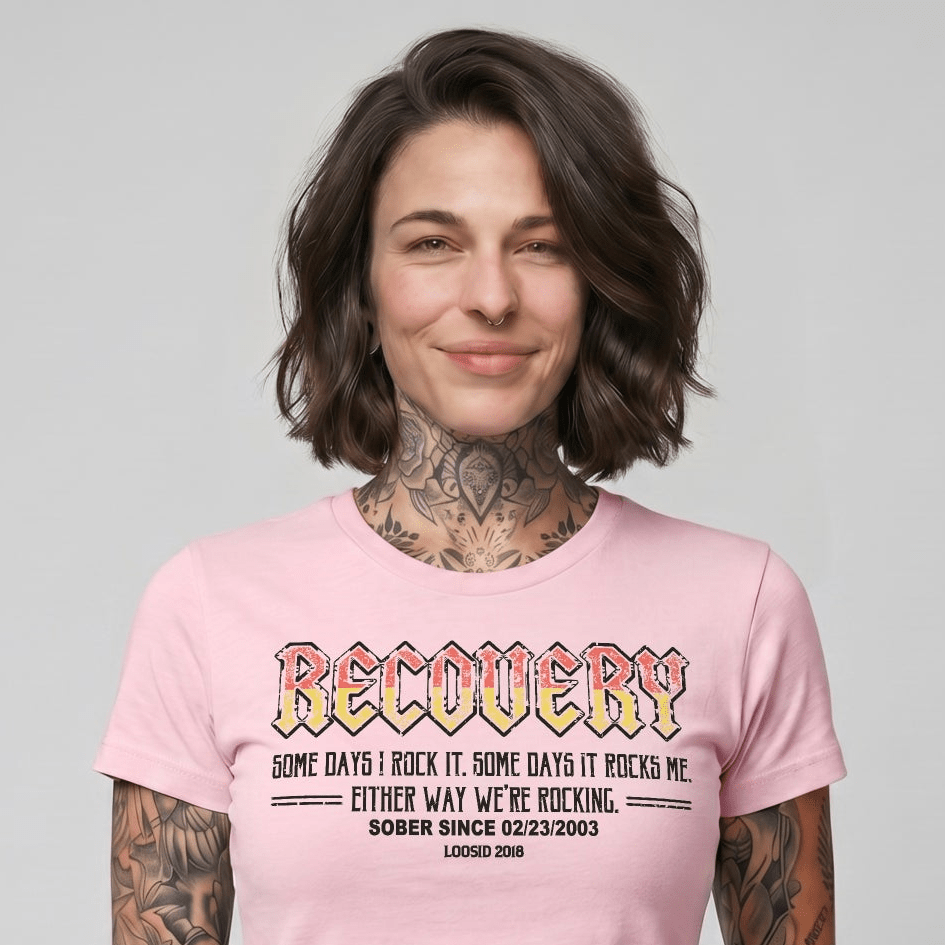 Recovery Rock Sober T Shirt fit detail (view 19)