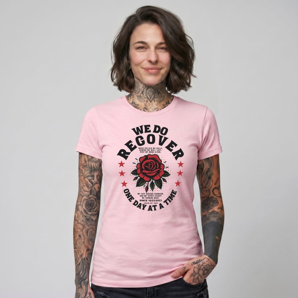 We Do Recover Sober T Shirt fit detail (view 19)
