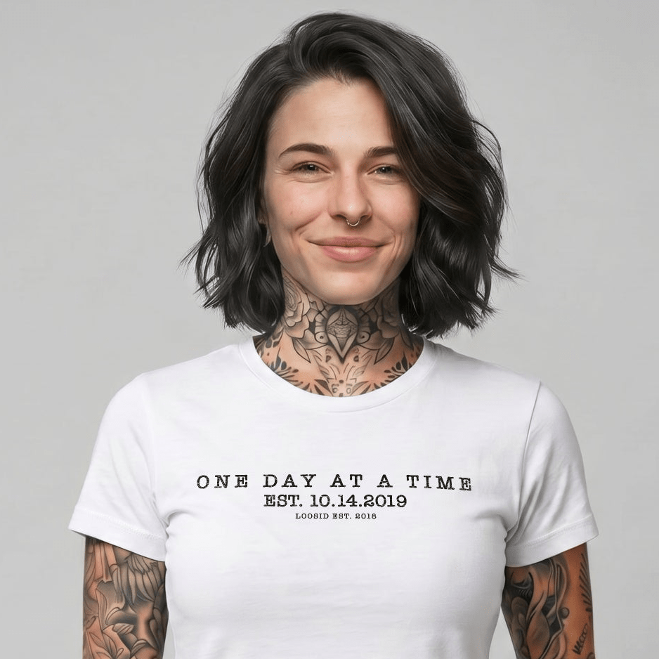 One Day At a Time Sober T Shirt close-up view (view 2)