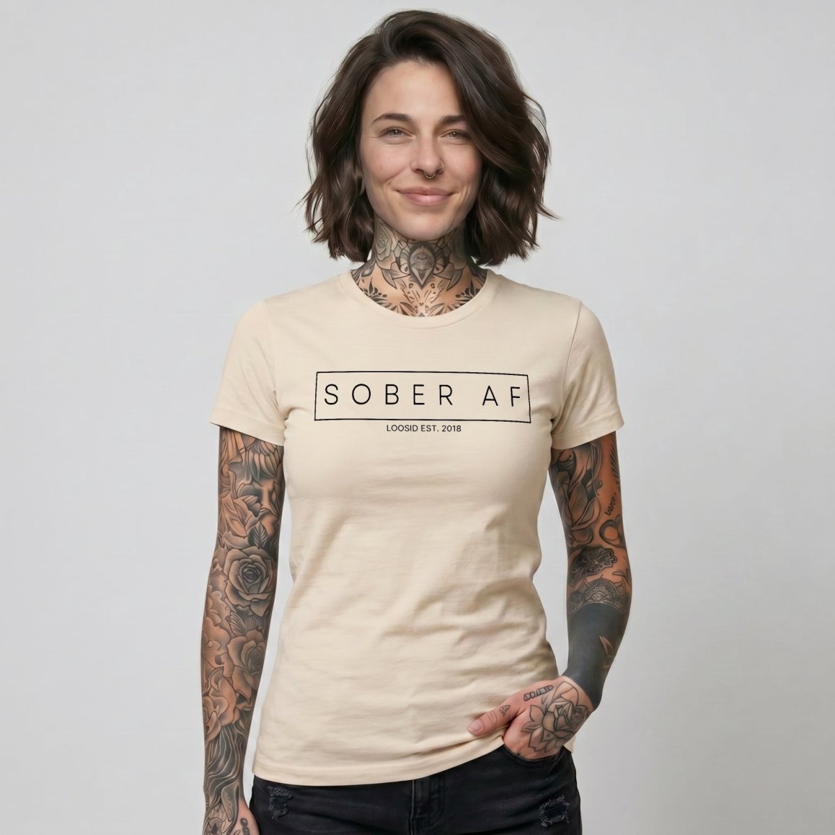 Sober AF Sober T Shirt flat lay styled image (view 13)