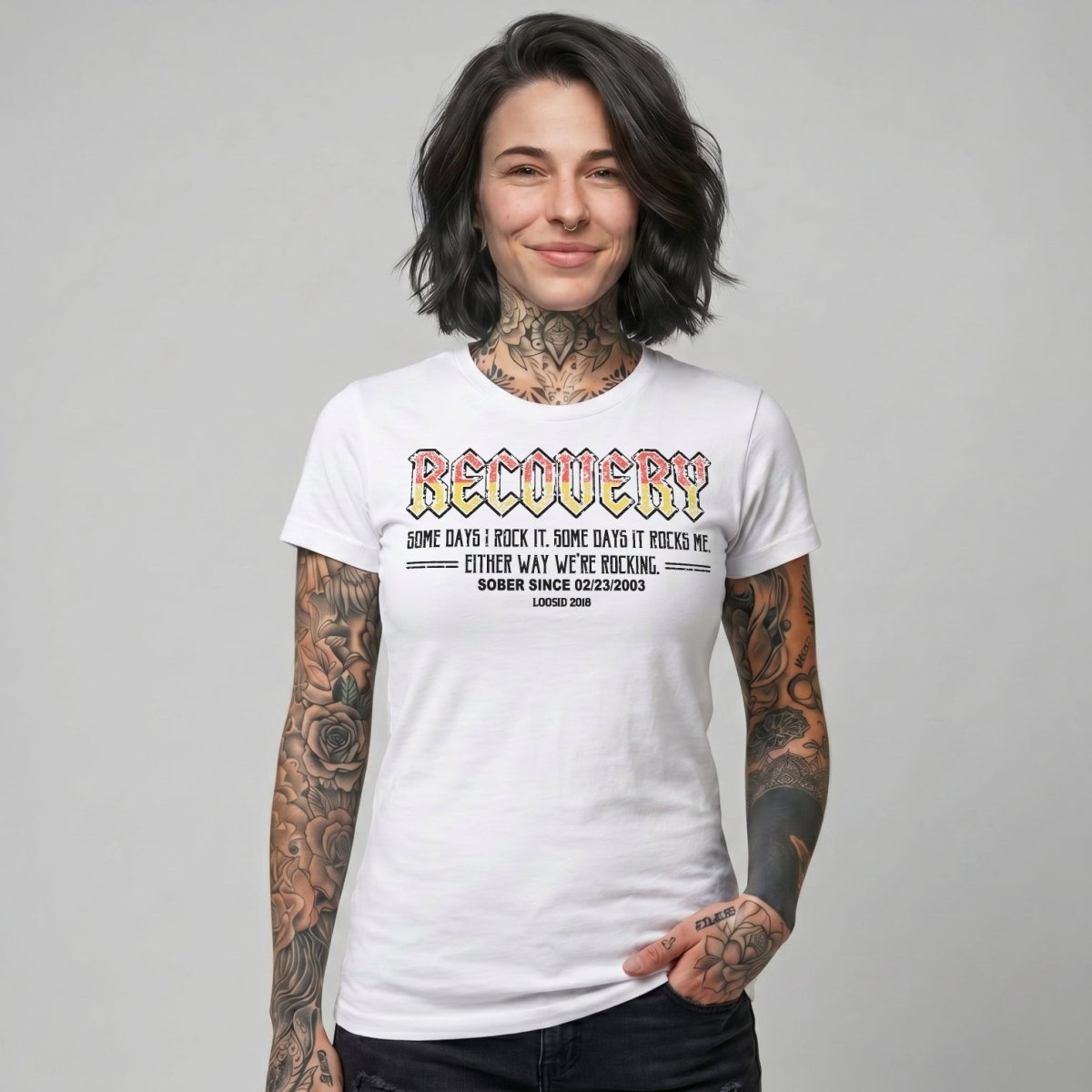 Recovery Rock Sober T Shirt featuring the design (view 11)