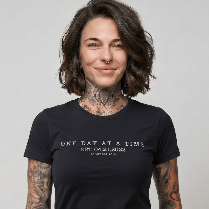 One Day At a Time Sober T Shirt side view (view 6)