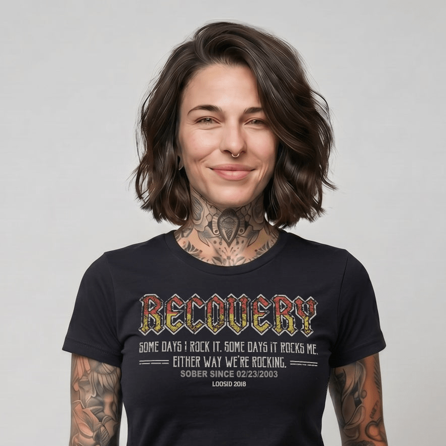 Recovery Rock Sober T Shirt close-up view (view 2)