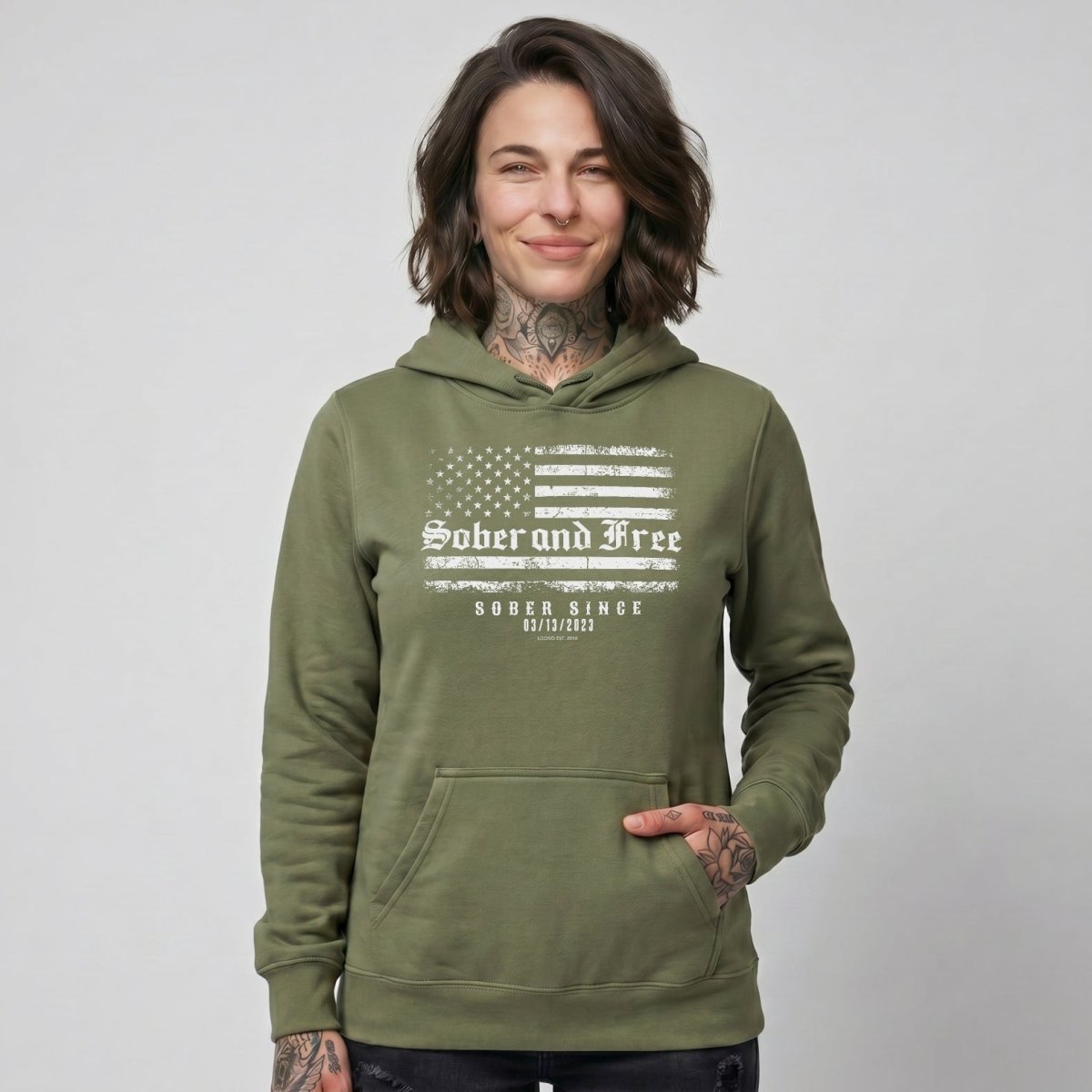 Sober and Free Custom Sobriety Date Recovery Hoodie back view (view 17)