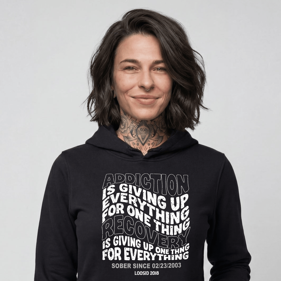 Addiction is Giving up Recovery Hoodie close-up view (view 2)