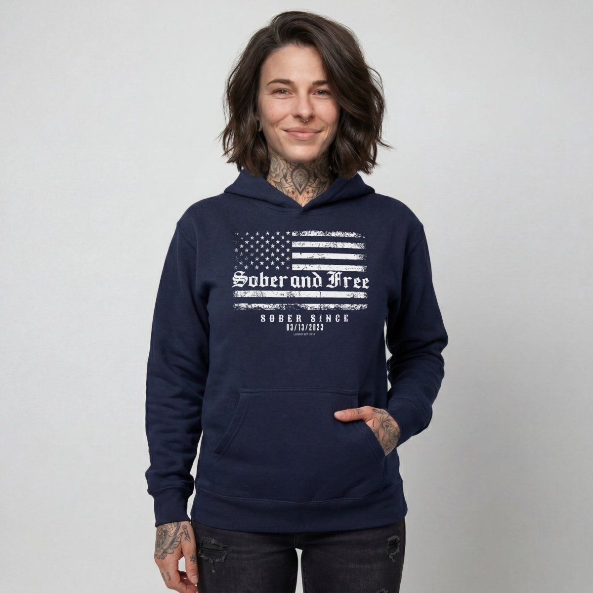Sober and Free Custom Sobriety Date Recovery Hoodie packaging detail (view 8)