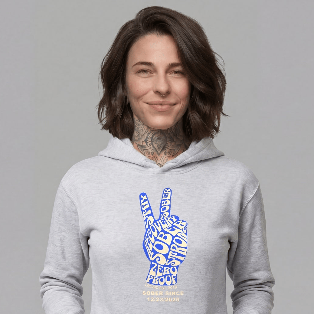 Peace & Sober Recovery Hoodie close-up view (view 2)