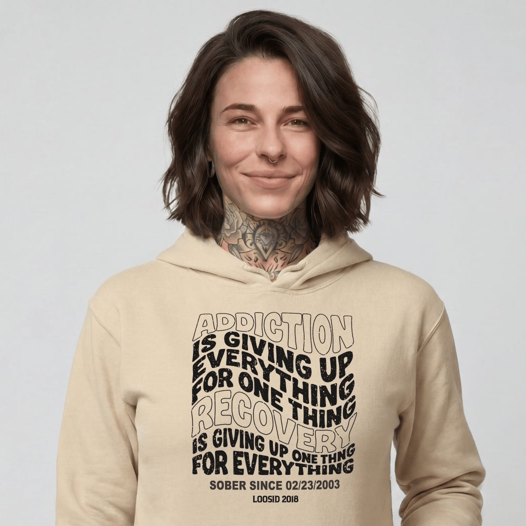 Addiction is Giving up Recovery Hoodie side view (view 16)