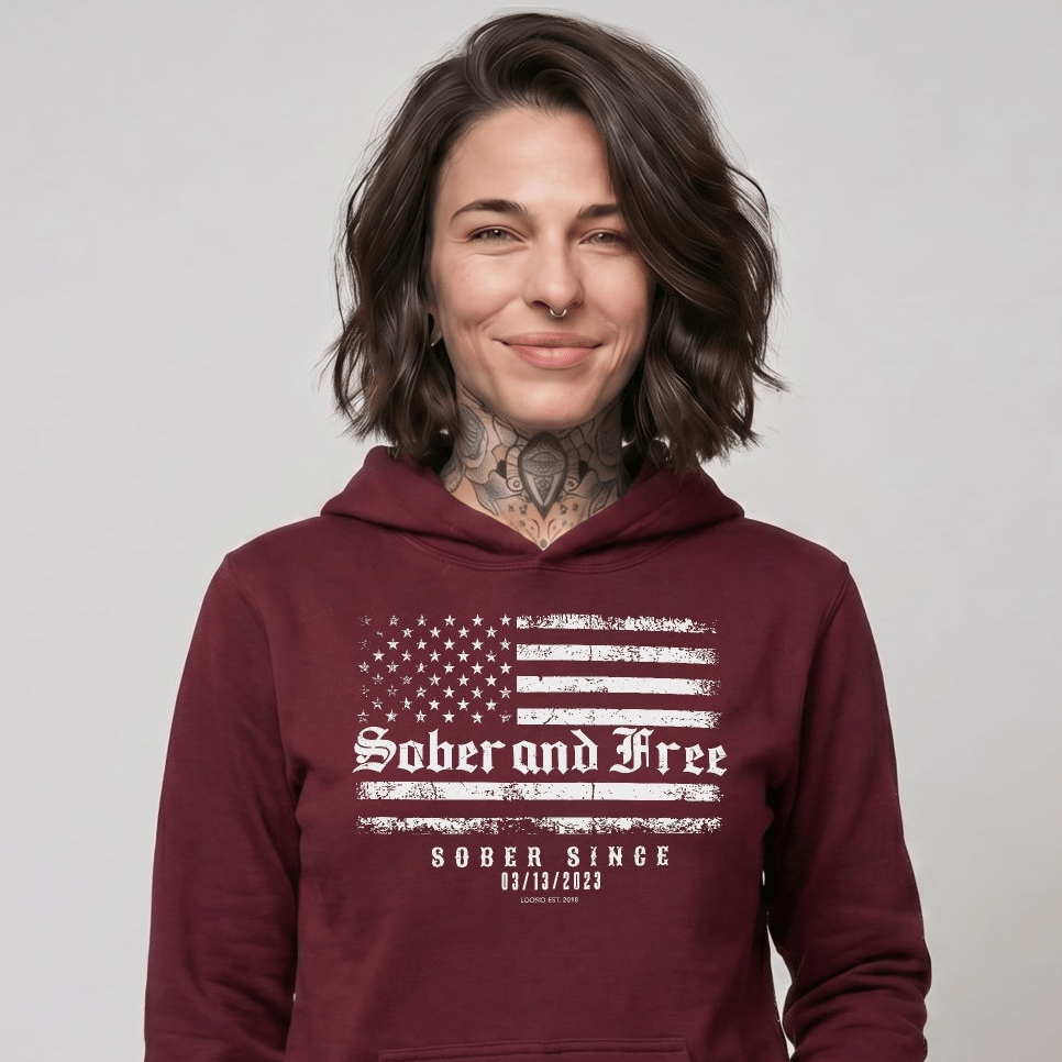 Sober and Free Custom Sobriety Date Recovery Hoodie product photo (view 10)