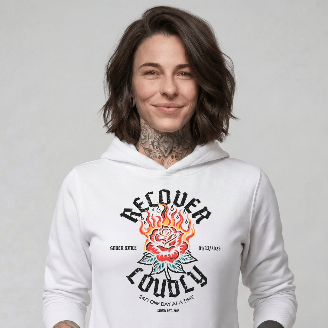 Recover Loudly Women's Custom Sobriety Date Recovery Hoodie featuring the design (view 41)