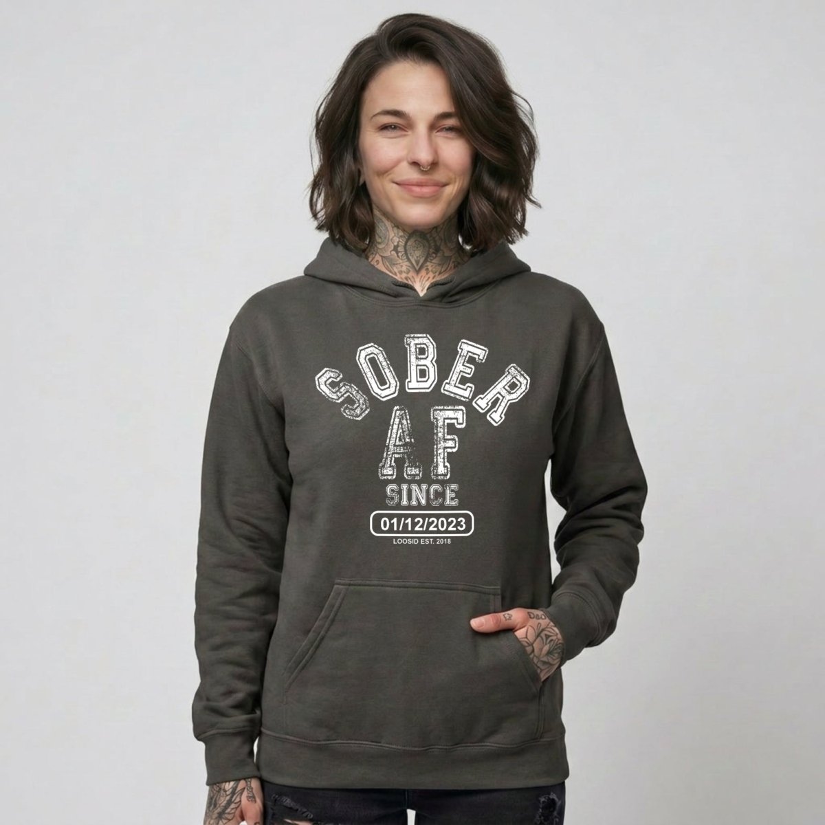 Sober AF Since Recovery Hoodie side view (view 16)