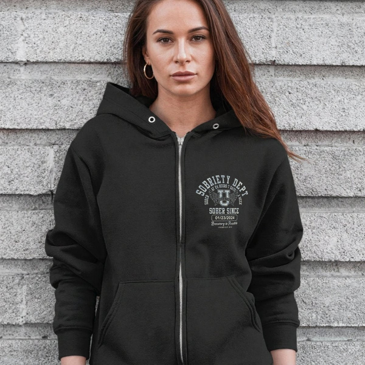 Loosid Sobriety Dept Zip Recovery Hoodie featuring the design